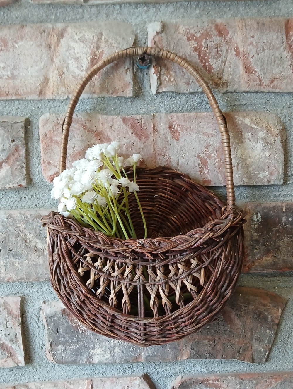 Vintage Hand Woven Hanging Basket with Handle